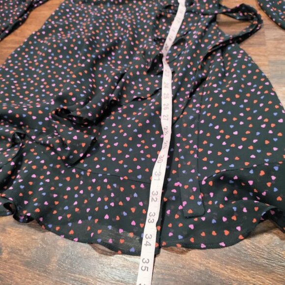 Banana Republic Wedding Guest Heart Twee Y2K Valentine Mini Wrap Dress Black 2 - Picture 10 of 12